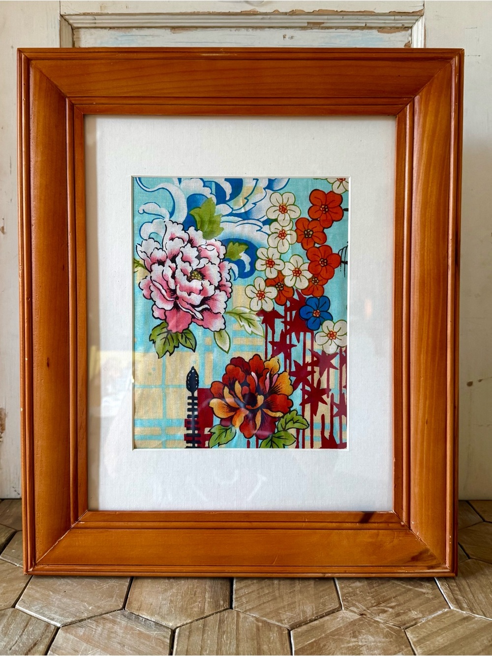 Vintage XL Thomasville Solid Pine Wood Frame, Bespoke 18”x15”, Floral Fabric